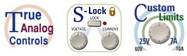 analogue controls, S-Lock and custom limits logo